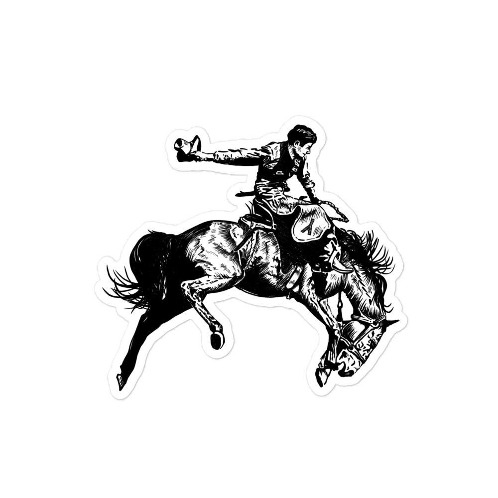 Vintage Saddle Bronc Rider Country Western Rodeo Art Decal Cowboy ...