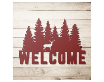 Outdoor Bomen Herten Welkom Hunter Metalen Wanddecoratie Bord Cabine en Jachthuis Deurbord