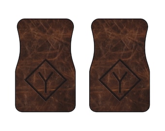 CUSTOM CATTLE BRAND Car Mats (2x Front) Branded Leather Looking Universal Car Floor Mats Rancher Western Vehicle Truck Accessory Gift Idea