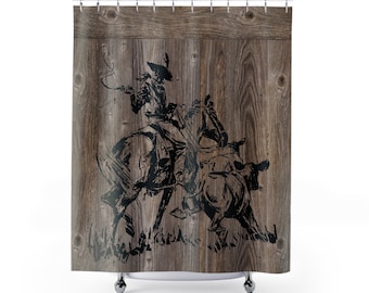 Cowboy Cattle Shower Curtain Ranch Farmhouse Gift Cowboy Polyester Rustic Western Ranch Bathroom Decor Cowboy Gift Idea Western Bathroom