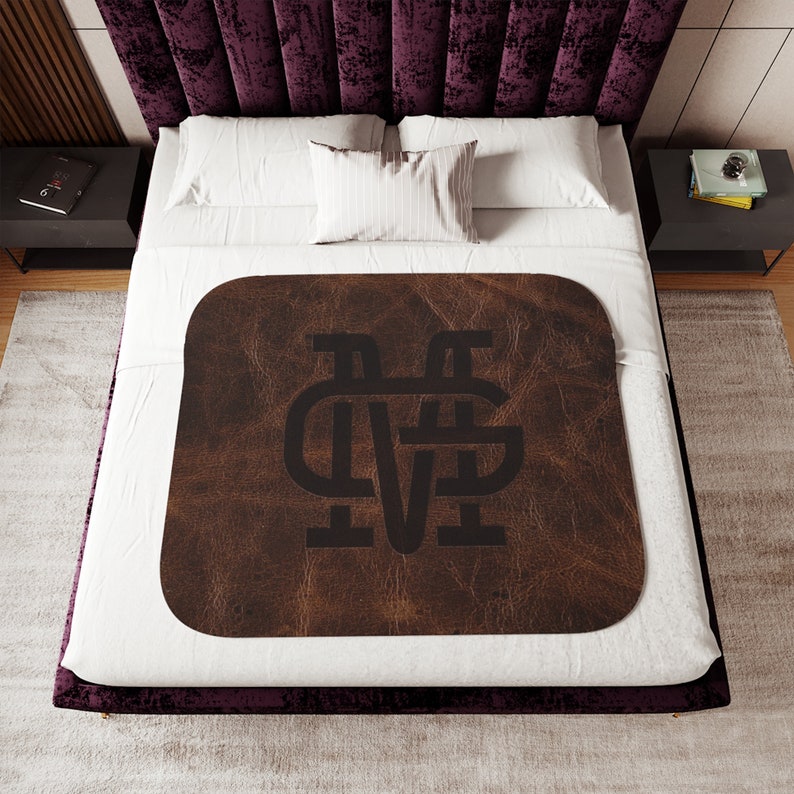PERSONALIZED CATTLE BRAND Sherpa Blanket Boho Western Ranch Branding Iron Home Decor Livestock Producer Custom Designed Blanket image 3