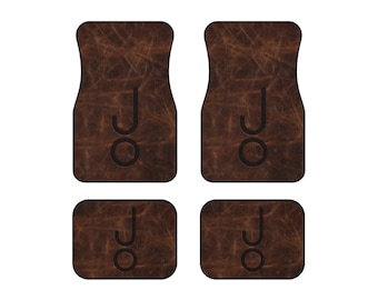 CUSTOM CATTLE BRAND Set of 4 Personalized Rustic Western Universal Car Mats Printed Branded Leather Pattern Branding Iron Truck Accessories