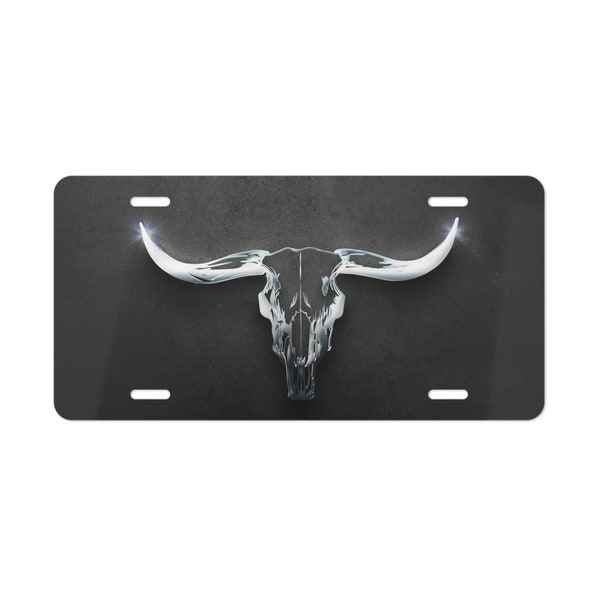 Texas Longhorn Skull License Plate Cowboy Western Rancher Livestock Producer Chrome Looking License Plate for Car or Truck Accessories