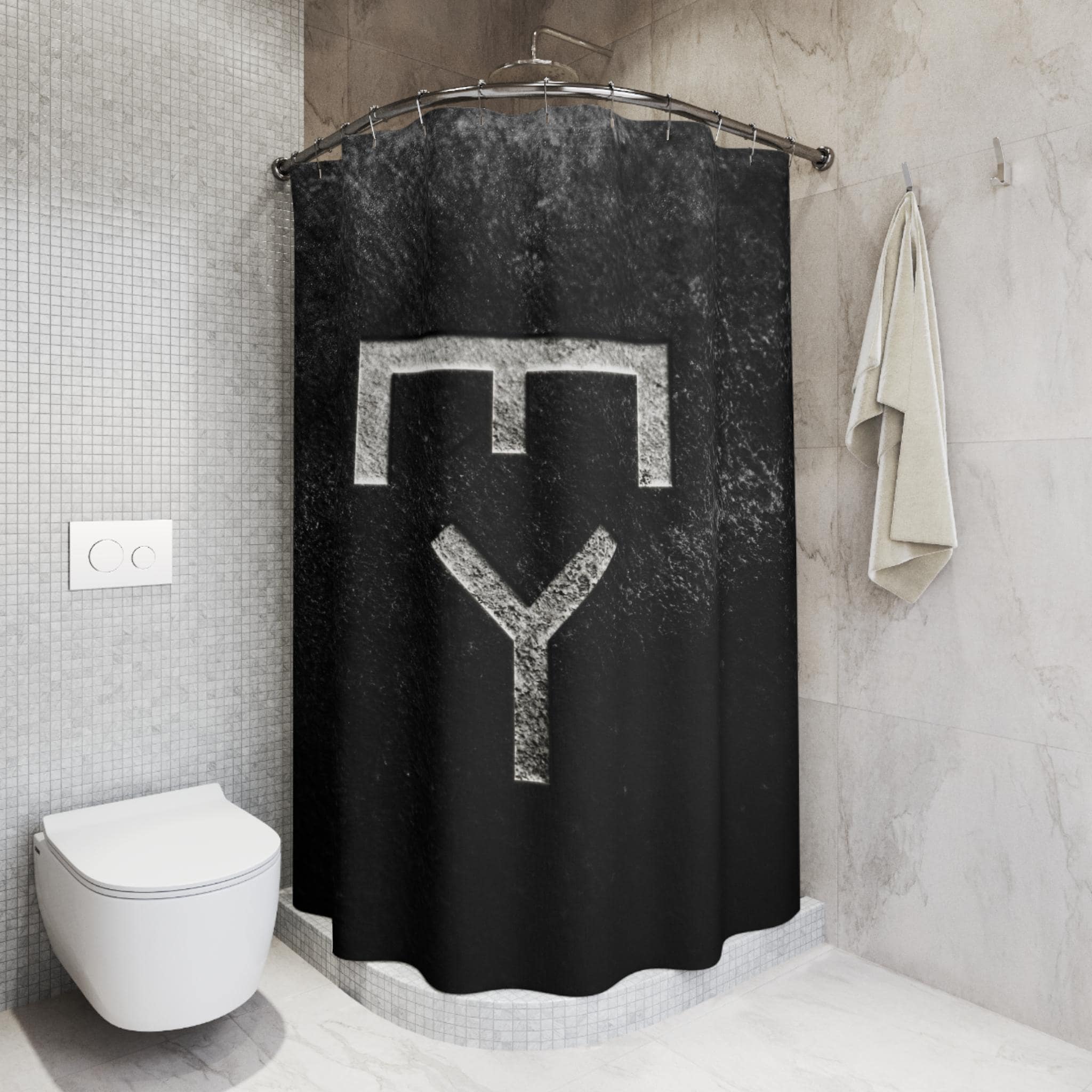 CUSTOM CATTLE BRAND Shower Curtain Rustic Ranch Lodge Farmhouse Polyester Bathroom Black & Silver Freeze Brand Looking Shower Bathroom Decor