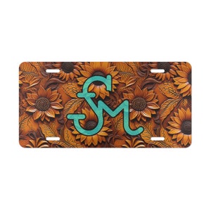 CUSTOM CATTLE BRAND Stamped Sunflower Brand License Plate Cowboy Western Rancher Personalized Livestock Brand License Plate for Car or Truck