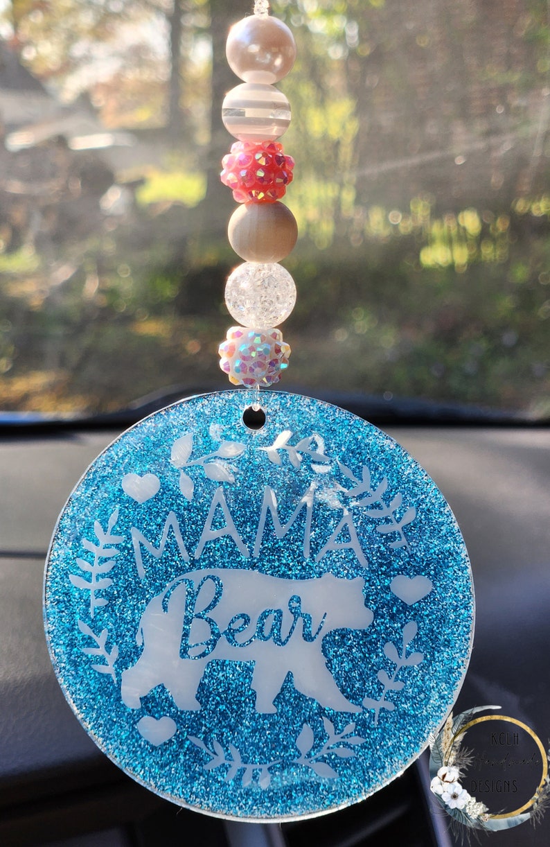 Custom Car Charm Car Mirror Decor Glitter Resin Art Mama Etsy