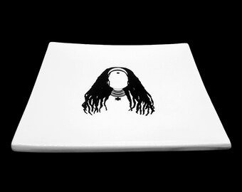 10" Square Locs Porcelain Ceramic Dinner Plate| Modern Platter Dish Decor| Gifts| Occult tableware| Black white decor, dreads