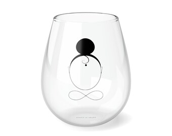 Bun Stemless Wine Glass, 11.75oz, girl, lady, hair bun, infinity, bow, black dot