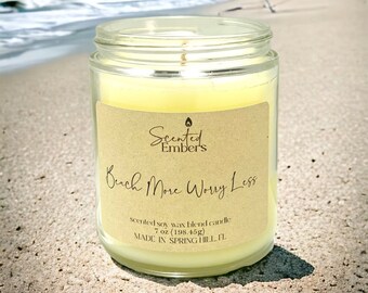 Beach More Worry Less Scented Soy Wax Candle, Fruity Scented Candle, Tropical Scented Candle, Cotton Wick Candle, Summer Scented Candles