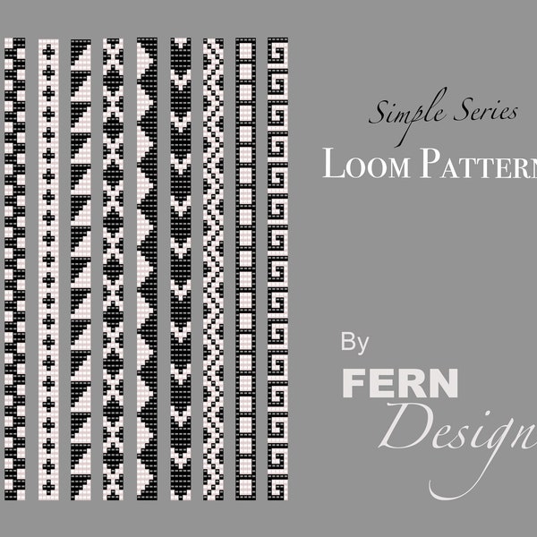 Simple bead loom patterns for beginners (version 1) - thin and two-toned - black and white - 10 pack