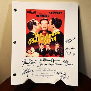 Reimpresión del guión autografiado de la película The Philadelphia Story de James Stewart