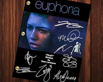 Euphoria Reimpresión de guión firmado con autógrafo Euphoria Elenco Reimpresión de guión firmado con autógrafo completo