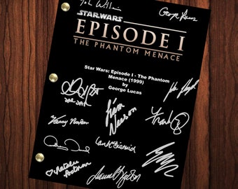 Guión de la película Star Wars Autógrafo firmado Reimpresión Guión completo Guión completo Star Wars La amenaza fantasma Elenco firmado autografiado