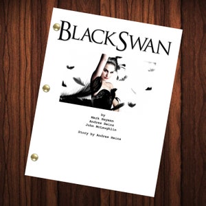 May include: Black Swan movie script cover featuring a black and white image of a woman in a black dress and a crown of feathers. The text "BLACK SWAN" is at the top of the cover. The script is by Mark Heyman, Andres Heinz, and John McLaughlin. The story is by Andres Heinz.