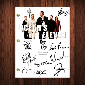 Oceans 11 Guión firmado y autografiado Guión completo Reimpresión del guión completo George Clooney Matt Damon Brad Pitt