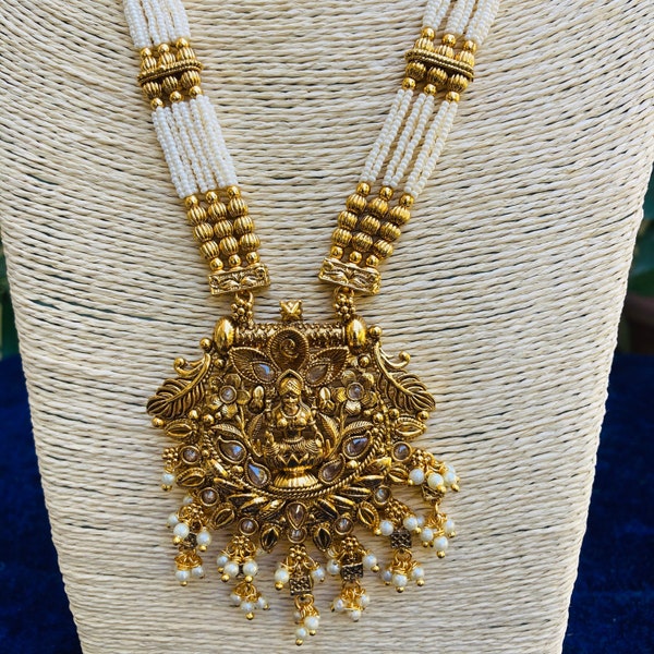 Antique South Indian Pendent Set - Indian jewelry - Gold Antique Jewelry Set - Necklace Set - Bollywood Jewelry - South Indian Necklace