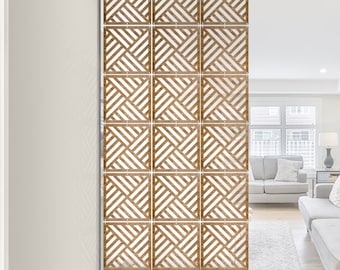 Room Divider Wood Wall Art - DIY Hanging Curtain Decorative Panel Modern Home Diagonal Stripes Lavish