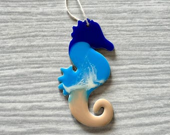 Enfeite de resina de cavalo-marinho, decorações de árvore de Natal com tema de praia, decoração exclusiva para casa, arte náutica oceânica, vida marinha, presentes de animais marinhos