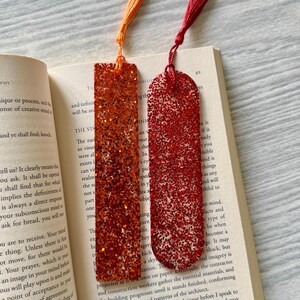 Handmade Resin Bookmarks, Unique Book Lovers Gift, Readers Accessories, Epoxy Resin Art, Bibliophile Gifts, Orange and Red Glitters