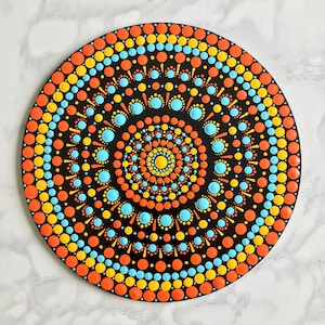 Hand Painted Dot Mandala Art, Dot Painting, Pointillism Artwork, Unique Home Decor, Colorful Acrylic Design, Mindfulness boho  style dotting
