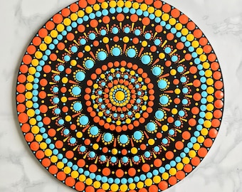 Hand Painted Dot Mandala Art, Dot Painting, Pointillism Artwork, Unique Home Decor, Colorful Acrylic Design, Mindfulness boho  style dotting