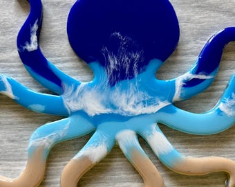 Octopus Ocean Wall Art, Epoxy Resin Home Decor, Seascape Painting