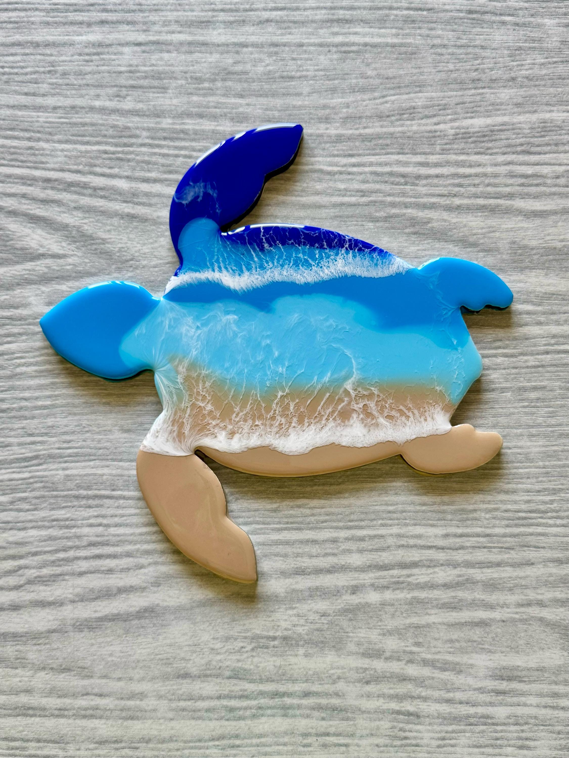 オーシャン　グラス　波アート　海亀 ウミガメの海のウォールアート、エポキシ樹脂のホームデコレーション