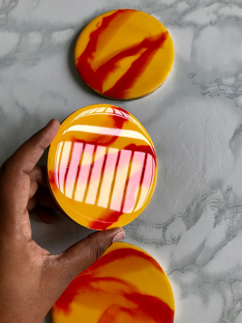 Rectangle Resin Art Tray, Round Coaster Set of 3, Decorative Serving ...