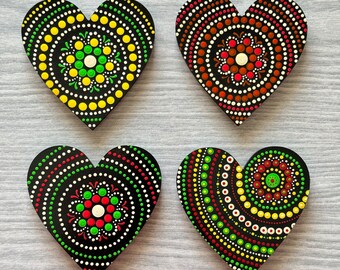 Dot Mandala Painting, Fridge Magnets, Heart shaped, Hand Painted Art, Colorful Kitchen Decor, Unique Gift Ideas, Boho Home Decor, Handmade