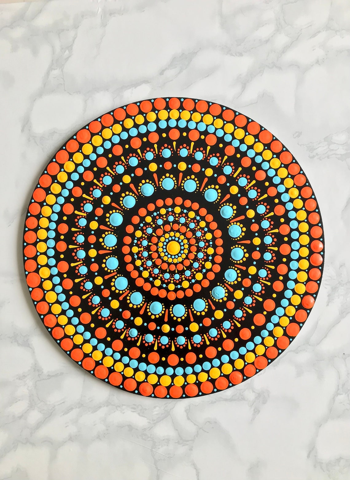 Hand Painted Dot Mandala Art, Dot Painting, Pointillism Artwork, Unique ...
