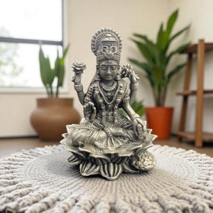 Antique Laxmi 925 Silver Idol, Mata lakshmi Statue, Lakshmi seating on lotus Idol, Antique Lakshmi Statue, Idol For lakshmi Puja, laxmi Idol