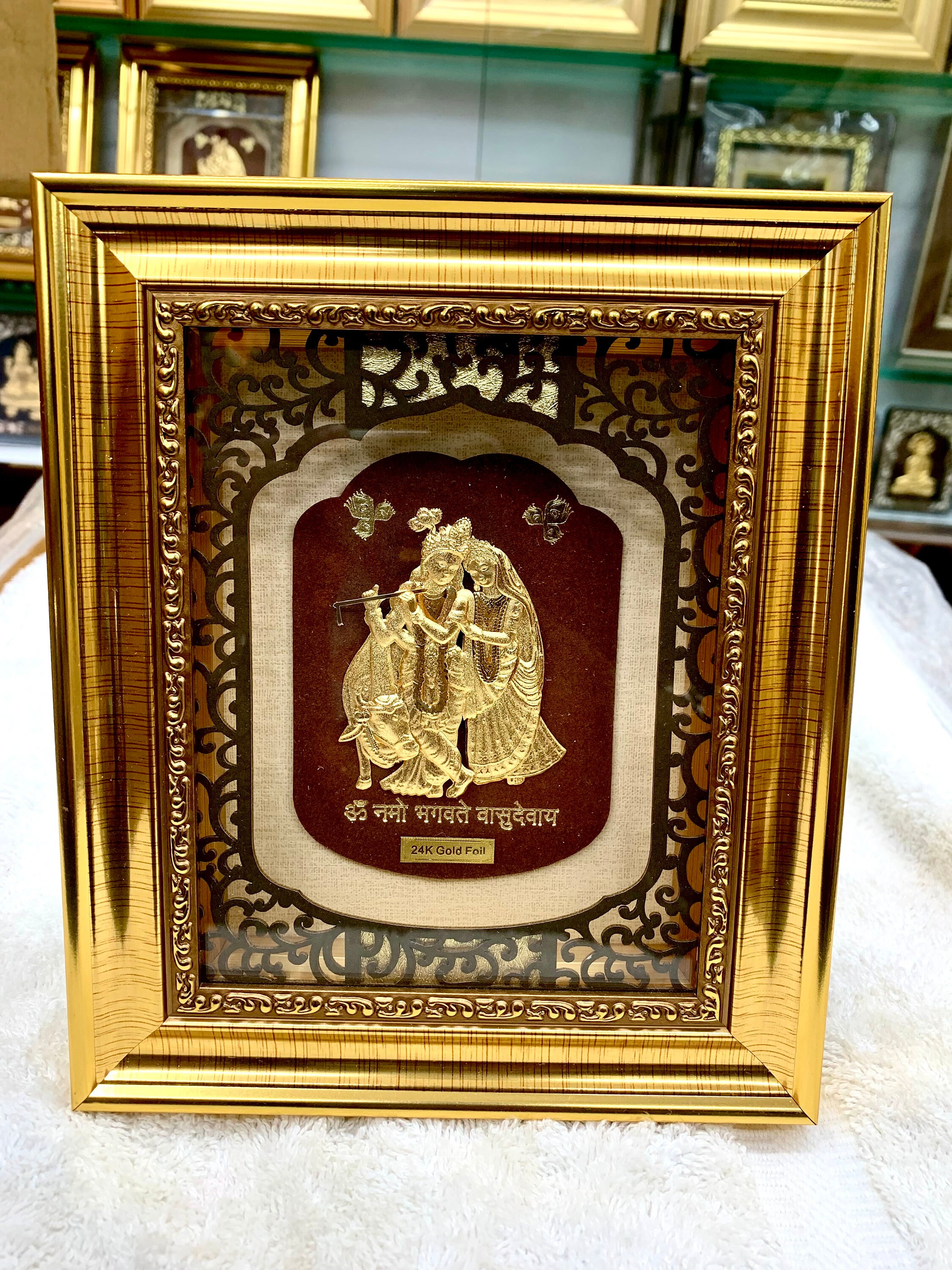 Gold Plated Radha Krishna Frame Wall Art Home Decor Crafts Traditional Painting Home Decor