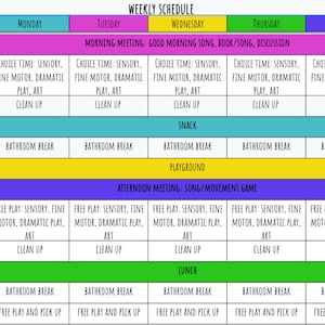 EDITABLE Preschool Weekly Schedule GOOGLE SHEETS