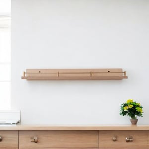 Custom Size Gallery Rail Shelves, Floating Wall Shelf with Brass Rail
