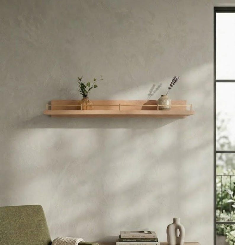 Floating Wall Shelves, Brass Gallery Rail Shelf, Custom Size Shelves image 15
