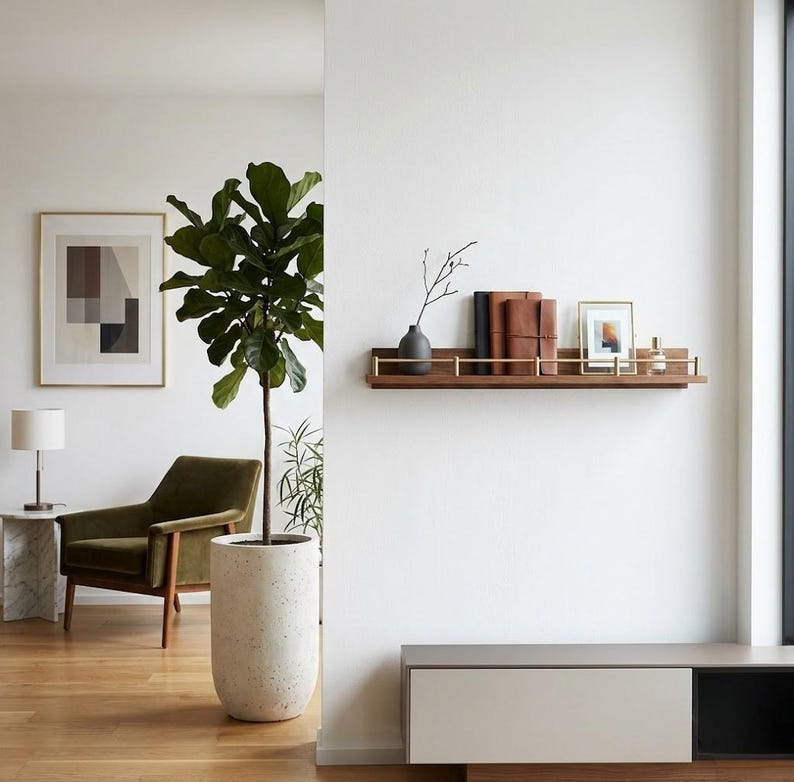 Floating Wall Shelves, Brass Gallery Rail Shelf, Custom Size Shelves image 8