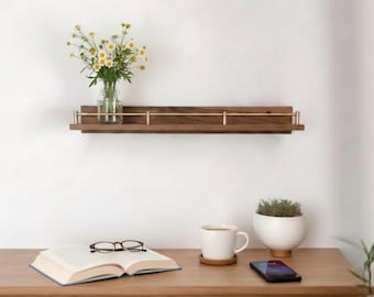 Floating Wall Shelves, Brass Gallery Rail Shelf, Custom Size Shelves