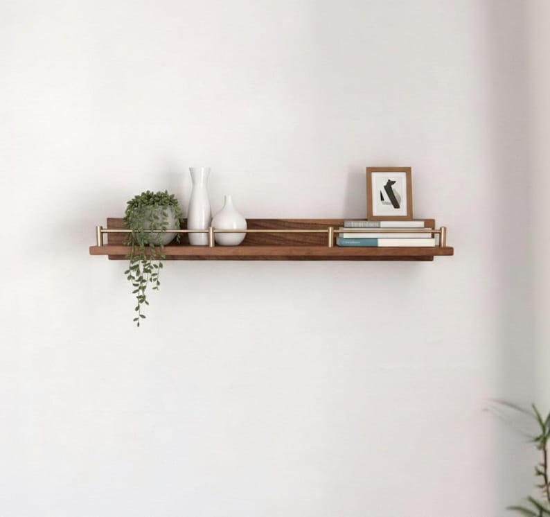 Floating Wall Shelves, Brass Gallery Rail Shelf, Custom Size Shelves image 11