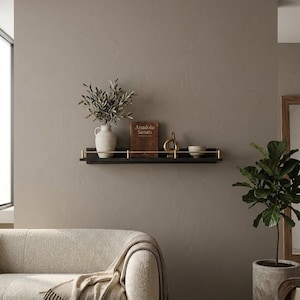 Floating Wall Shelves, Brass Gallery Rail Shelf, Custom Size Shelves Black Finished
