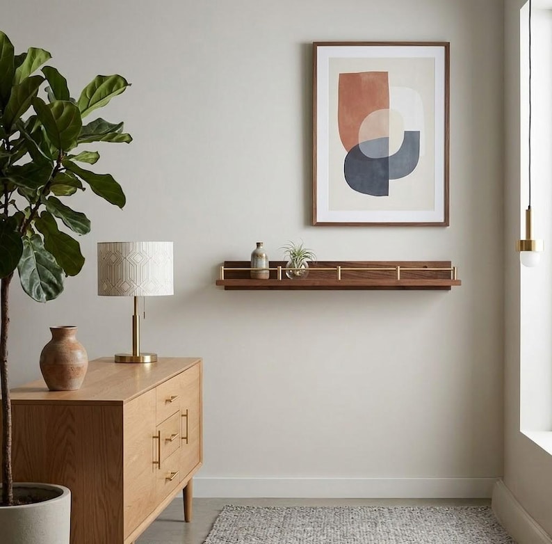 Floating Wall Shelves, Brass Gallery Rail Shelf, Custom Size Shelves image 19