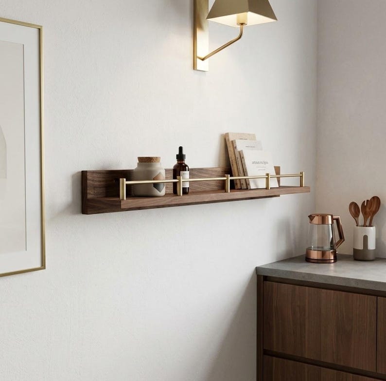 Floating Wall Shelves, Brass Gallery Rail Shelf, Custom Size Shelves image 9