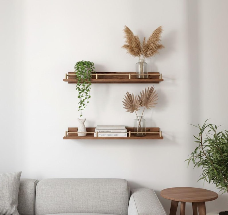 Floating Wall Shelves, Brass Gallery Rail Shelf, Custom Size Shelves image 4