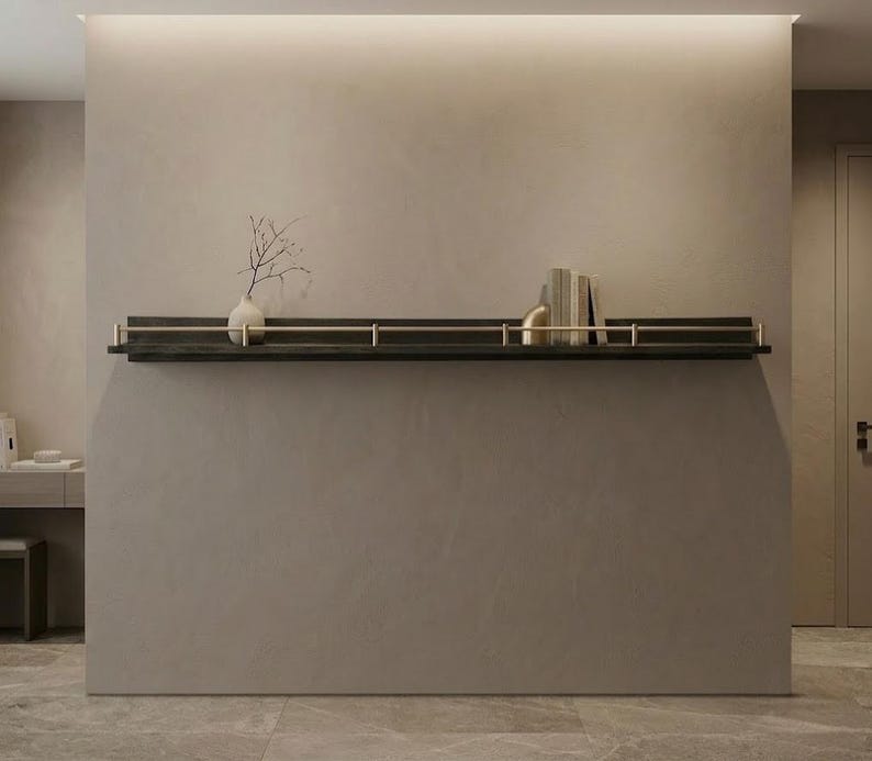 Floating Wall Shelves, Brass Gallery Rail Shelf, Custom Size Shelves image 12