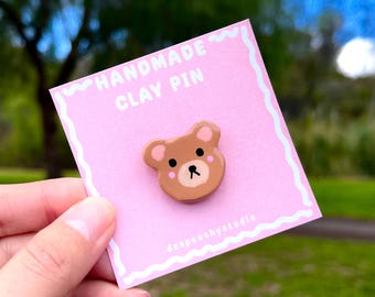 Handmade Bear Clay Pin | Purse Accessory | Backpack
