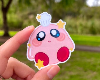 Handmade Pink Chubby Chef Kirby Sticker | Laptop Decal | Water Bottle Sticker