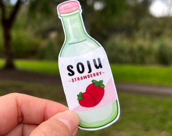 Handmade Strawberry Soju Sticker | Fruit Drink | Laptop Decal | Water Bottle Sticker