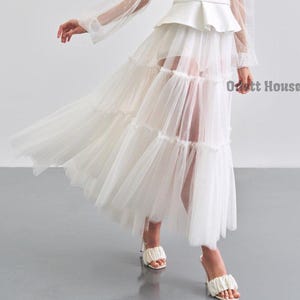 Bridal Sheer Tulle Skirt /Tulle Skirt/Tutu Skirt/See Through Women Tulle Skirt with Unique Ruched Edge/Bridal skirt/wedding Skirt/Overskirt
