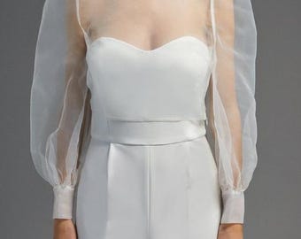 Braut Puffy Sleeve Organza Overtop |Overlay-Abdeckung für Bräute | Schiere Brautbluse | Hochzeitskleid Topper / Modernes Braut Outfit getrennt