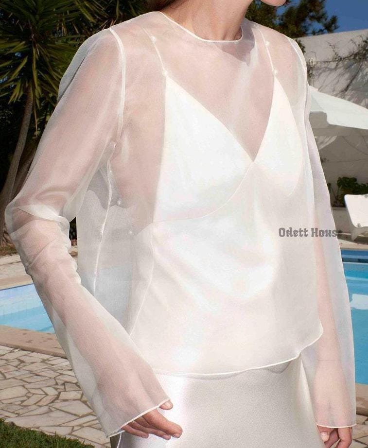 Braut ausgestattet Ärmel Organza Overtop |Overlay Abdeckung für Bräute | Schiere Brautbluse | Hochzeitskleid Topper / Modernes Braut Outfit getrennt