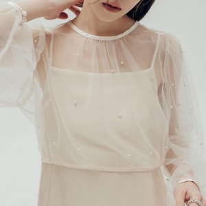 Sheer Handmade Bridal wrap jacket | Pearl Beaded Bridal Blouse|Bridal Separates |Wedding dress topper |Wedding Cover up| Bridal Pearl Bolero